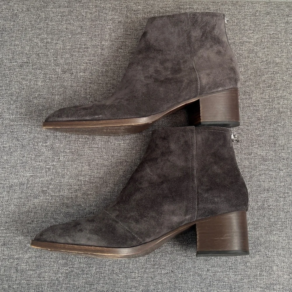 Rag & Bone Grey Suede Wesley Booties 10.5 Zipper Block Heel Almond Toe Neutral